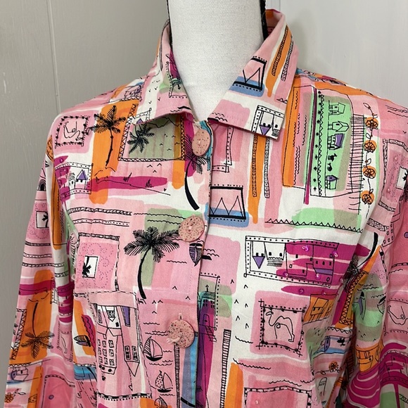 New Direction Colourful Pink Jacket Button up with collar size Medium - Picture 3 of 10